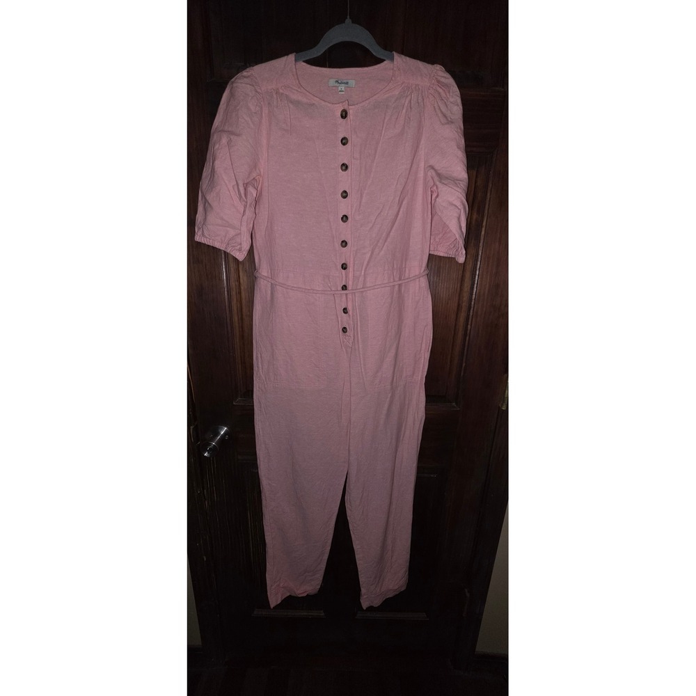 Madewell Pink Linen Blend Button Front Jumpsuit AO339 Small